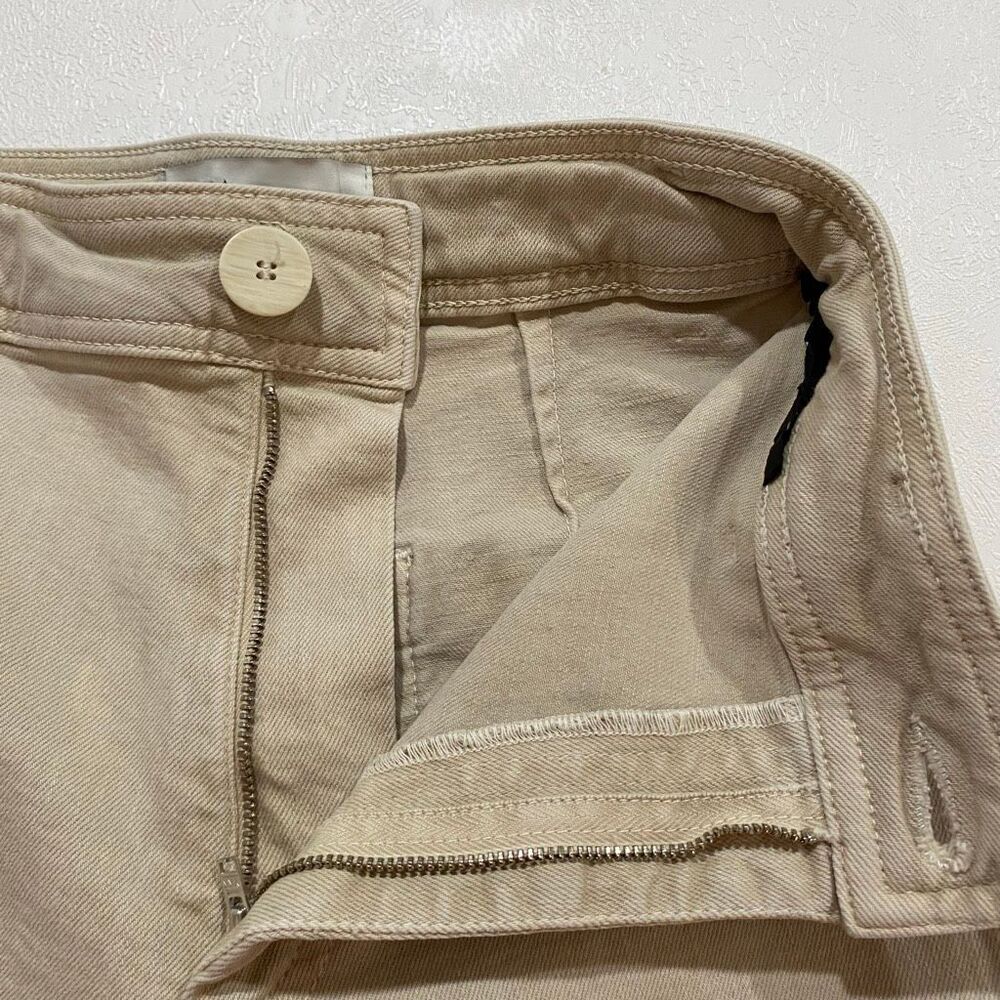 Zara Marine Straight Beige Wide Leg Jeans Frayed Hem US 0 - Picture 9 of 9